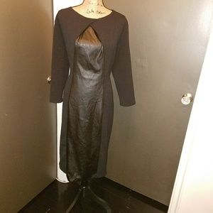 Faux leather paneled sweater dress